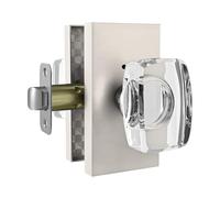 Dllween Crystal Door Knob with Lock, Privacy - Brushed Nickel Modern Rectangular for Bathroom Bedroom, Satin Nickel