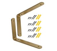 DLLY Shelf Bracket, 1 Set of 2 Metal Shelve Support Brackets, Heavy-duty Floating Shelf Supports, L-shaped Wall Bracket, 4/6/8/10in Multifunctional Bracket-black/gold,Gold-15x10cm/5.9 * 3.9in
