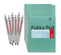 DLM Direct Pukka Pad A4 Metallic Squared Notebook - 200 Pages 80GSM Wirebound, Perforated 4-Hole Punched Pages, Green Cover Notebook Multiple Pack Options with Free Zebra Ballpoint (Pack of 12)