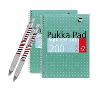 DLM Direct Pukka Pad A4 Metallic Squared Notebook - 200 Pages 80GSM Wirebound, Perforated 4-Hole Punched Pages, Green Cover Notebook Multiple Pack Options with Free Zebra Ballpoint (Pack of 2)
