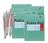 DLM Direct Pukka Pad A4 Metallic Squared Notebook - 200 Pages 80GSM Wirebound, Perforated 4-Hole Punched Pages, Green Cover Notebook Multiple Pack Options with Free Zebra Ballpoint (Pack of 6)