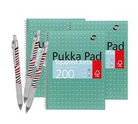 DLM Direct Pukka Pad A4 Metallic Squared Notebook - 200 Pages 80GSM Wirebound, Perforated 4-Hole Punched Pages, Green Cover Notebook Multiple Pack Options with Free Zebra Ballpoint (Pack of 3)