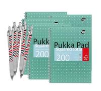 DLM Direct Pukka Pad A4 Metallic Squared Notebook - 200 Pages 80GSM Wirebound, Perforated 4-Hole Punched Pages, Green Cover Notebook Multiple Pack Options with Free Zebra Ballpoint (Pack of 5)