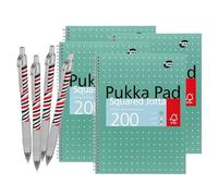 DLM Direct Pukka Pad A4 Metallic Squared Notebook - 200 Pages 80GSM Wirebound, Perforated 4-Hole Punched Pages, Green Cover Notebook Multiple Pack Options with Free Zebra Ballpoint (Pack of 4)