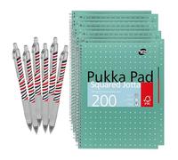 DLM Direct Pukka Pad A4 Metallic Squared Notebook - 200 Pages 80GSM Wirebound, Perforated 4-Hole Punched Pages, Green Cover Notebook Multiple Pack Options with Free Zebra Ballpoint (Pack of 9)