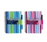 DLM Direct Pukka Pad A5 Project Book Pink/Blue - 250 Page Notebook with Dividers & Storage Pockets - A5 Wirebound Project Notebook with Durable Poly Covers - Ideal for Study, Office & Daily Planning