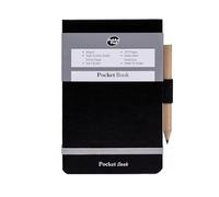 DLM Direct Pukka Pad Pocket Notebook - A7 Notepad with Pencil and Elasticated Strap, 200 Ruled Pages Pocket-Sized Black Notebook, Headbound Small Journal for Quick Notes, Travel & Work