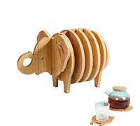 Dlmlemu 8pcs Bamboo 3D Elephant Trivet Mat, Heat Resistant, Round, Brown