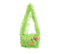 Dlmlemu Girl's Cartoon Long-haired Monster Shoulder Bag, Green, Medium