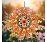 DLNNBKB Wind Spinner Colorful Sunflower 12 inch 3D Stainless Steel Laser Cut Metal Double Sided Printing-Hanging Indoor/Outdoor Decorations Yard Gardening Decor,Metal Kinetic Art Ornament Gifts