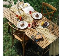 Dloapesy 90*300CM Semi-Sheer Table Runner Extra Long Cheesecloth Gauze Cheesecloth Tablecloth Boho Rustic Table Cover for Kitchen Dining Room Bridal Shower Wedding Party Supplies (Sand)