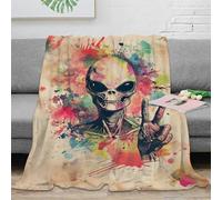 DLONIRPEX 3D Printed Alien skull Soft Throw Microfiber Ultra Soft Bedding Warm Thermal Psychedelic art Bed Throw Machine Washable No Shedding for Kids Adults Renters 50x60inch(127x152cm)