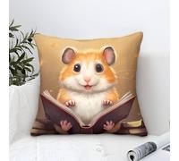DLONIRPEX Cute Hamster Reading 3D Printed Pillow Covers Pillow Case Cushion Garden Cushion Super Soft Pack of 1 for Patio,Couch, Tent, Balcony And Sofa 50x50cm