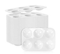 DLOnline 50 PCS White Plastic Watercolor Palette, 6 Well Rectangular Paint Palettes, Paint Tray Palettes, Paint Trays for Kids, for Painting, DIY Craft, Art Painting Class