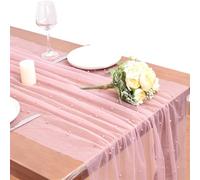 Dlpafzy Dusty Rose Pearl Spring Summer Table Runner Boho Rustic Tulle Lace Easter Table Runner for Baby Shower Wedding Arch Decor Veil Dessert Table Decor 3pcs