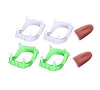 DLPRK 6 Piece Vampire Teeth and Tongue Set for Children - 4 Plastic (2 White + 2 Bright) 2 Tongues Horror Toy, Safe and Suitable Perfect Accessory Halloween Costume 2025 (6-12 Years)