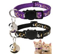 DLPRK Pack of 2 Glow-in-the-Dark Black Purple Cat Collars with Safety Clasp, Prevents Strangulation & Maximises Night Vision for Outdoor Cats