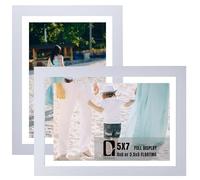 DLQuarts 5x7 Floating Picture Frames for 4x6/3.5x5 Photos, 2-Pack Solid Wood Double Polished Glass Floating Frame for Wall & Tabletop, Postcards and Any Size Photo up to 5x7 Display, White