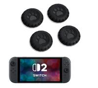 DLseego 4PCS Thumb Grips Designed for Nintendo Switch 2 2025, Soft Silicone Joy-C Joy-Handle Analog Controller Protective Anti-Slip Cover Button Joystick Caps Covers, Pleat, Cat Caw - Black