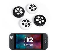 DLseego 4PCS Thumb Grips Designed for Nintendo Switch 2 2025,Soft Silicone Joycon Analog Controller Protective Anti-Slip Cover Button Joycon Joystick Caps Covers, Cherry Blossom Sakura - Black