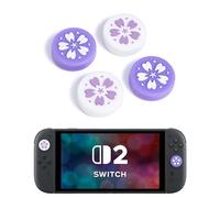 DLseego 4PCS Thumb Grips Designed for Nintendo Switch 2 2025,Soft Silicone Joycon Analog Controller Protective Anti-Slip Cover Button Joycon Joystick Caps Covers, Cherry Blossom Sakura - Purple