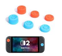 DLseego 6PCS Thumb Grips Designed for Nintendo Switch 2 2025, Soft Silicone Joycon Analog Controller Protective Anti-Slip Cover Button Joycon Joystick Caps Covers, 3 Heights, Wheel - Blue Orange