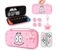DLseego Carry Case for Switch/OLED,Lovely Cartoon Face Hard Portable Travel Carrying Case,with 4PCS Switch Joystick Caps and 1PC Plush Five Pointed Star Charm,Pink