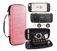 DLseego Carrying Case Compatible with Switch 2,Glitter Portable Travel Cases Slim Hard Game Storage Bag,Large Capacity Carry Case with Sparkle Clear Cover and 4PCS Joystick Grip for Switch 2,Red