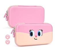 DLseego Carrying Case Compatible with Switch/Switch OLED,Adorable Cat Sturdy Portable Travel Carry Case Shell Pouch,Switch Carry Storage Case with 2PCS Thumb Grip Caps,Pink