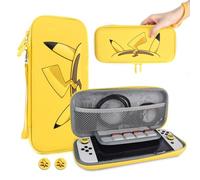 DLseego Carrying Case for Switch/Switch OLED - Hard Portable Case Shell Pouch with 10 Game Cartridges and Thumb Grips Caps Compatible with Switch Console Accessories,Yellow