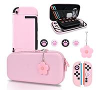 DLseego Carrying Case only for Switch 2,Carrying Storage Travel Pouch with Sturdy Protective Shell,4PCS Thumb Grip Cover and 1PC Lovely Flower Charm,Pink
