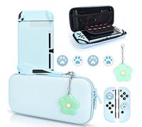 DLseego Carrying Case only for Switch,Carrying Storage Travel Pouch with Dockable Protective Shell,4PCS Thumb Grip Cover and 1PC Lovely Flower Charm,Blue