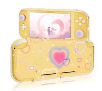 DLseego Case Compatible with Switch Lite,Transparent Glitter Soft Silicone Case Shockproof Cover Anti Scratch Protector Shell with 2 PCS Switch Thumb Grip Caps,Pink Heart