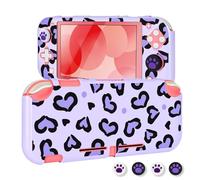 DLseego Case Design for Switch Lite Console 2019, Anti-Slip Shock-Absorption Plastic Protective Hard Carrying Case and Joy Con Controller with 4 PCS Cat Paw Thumb Grips Caps - Heart Purple