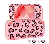 DLseego Case Design for Switch Lite Console 2019, Anti-Slip Shock-Absorption Plastic Protective Hard Carrying Case and Joy Con Controller with 4 PCS Cat Paw Thumb Grips Caps - Heart Pink