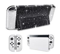 DLseego Case for Nintendo Switch OLED Model 2021, Glitter Dockable Case PC Back Cover with Flip Shell Compatible with Switch OLED Console, Clear