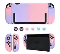 DLseego Case for Switch 2 2025,Dockable Coloured Hard Protective PC Cover Skin with 2 Handle Cover and 6PCS Thumb Grips Cap,Purple+Pink