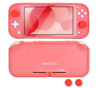 DLseego Case for Switch Lite, Anti Scratch Frosted Translucent White Protective Shell Cover PC Shockproof Protector Case with 2 PCS Thumb Grip Caps,Coral Red