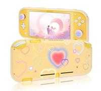 DLseego Case for Switch Lite,Translucent Soft Silicone Cover Shockproof Anti Scratch Protective Shell Case with 2 PCS Switch Glitter Thumb Stick Caps,Pink Heart