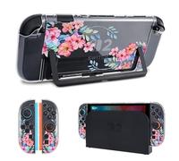 DLseego Clear Case Compatible with Switch 2,Anti-Scratch Slim Cover Case Pretty Printed Flowers PC Hard Protective Shell for Switch 2 with 2 Soft Joy-C Handle Cover,Peach Blossom