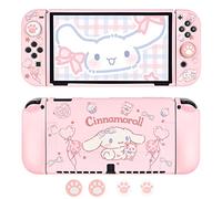 DLseego Cute Dog Switch OLED Protective Case Silicone Soft Cover Shockproof Pink Skin Joy Con Shell with 4PC Cat Claw Thumb Grips Caps
