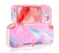 DLseego Flash Switch Lite Protective Case Cool Hard PC Shell Shockproof Scratch Resistant Cover Joy Con Anime Fishtail Skin with 2PCS Lovely Cartoon Thumb Grips Caps for Switch 2019 - Pink