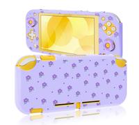 DLseego Flash Switch Lite Protective Case Hard PC Shell Shockproof Scratch Resistant Cover Joy Con Flower Skin with 2PCS Lovely Floral Thumb Grips Caps for Switch 2019 - White