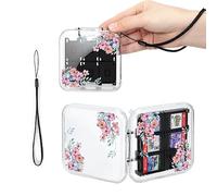 DLseego Game Card Case Compatible with Switch/Switch OLED,Switch Flower Print Storage Case,Clear Game Card Holder Shell with 12 Game Slots Holder and 2 SD Card Slots,Pink Flower