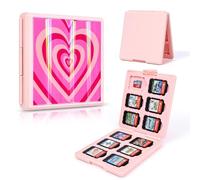 DLseego Game Card Case for Switch Lite/Switch OLED, Love Heart Shiny Reflective Gradient Switch Game Memory Card Portable Storage with 12 Game Card Slots and 12 Micro SD Card Slots - Pink