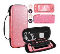 DLseego Glitter Carrying Case for Switch Lite,Sparkling Portable Shell Travel Game Storage Bag Slim Carry Case with Switch Lite Soft Protective Cover and 4PCS Thumb Grip Cap,Red
