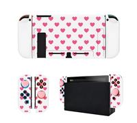 DLseego Grip Case Controller for Switch Console 2017, Love Anti-Slip Shock-Absorption Protective Soft Case with 2 PCS Comfortable Thumb Grips Caps for Joycon Controllers - White Pink