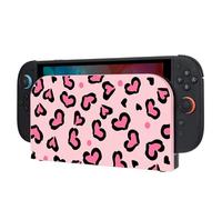 DLseego Hard Protective Cover Compatible with Switch 2 Dock Station,Heart Leopard PC Silicone Shell Case,Anti-Scratch and Dustproof Faceplate Protector Skin for NS2 Dock Station,Pink