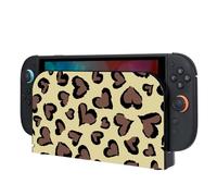 DLseego Hard Protective Cover Compatible with Switch 2 Dock Station,Heart Leopard PC Silicone Shell Case,Anti-Scratch and Dustproof Faceplate Protector Skin for NS2 Dock Station,Brown