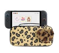 DLseego Love Leopard Storage Carrying Case for Nintendo Switch 2 (2025) Accessories Set, 10 Game Card Slots Cute Protective, 1PCS Plush Heart Pendant, Travel-Carry, All-Round Protection - Brown